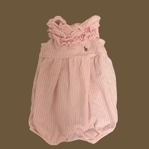 Ralph Lauren Baby Pink Striped Bubble Romper | 3 Months | Ruffle Collar